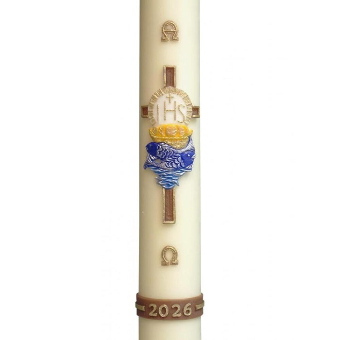 2 1/4 Inch Diameter Paschal Candle, 36 Inches High - With Attached Wax Relief - Available In 8 Designs