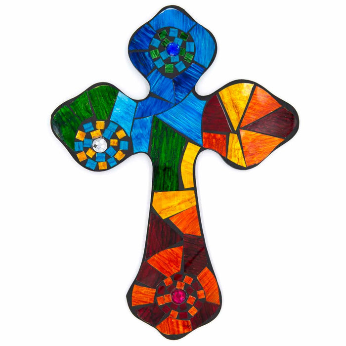 Jewelled Mosaic Cross - Fairtrade Handmade Cross, From Indonesia 33cm / 12 Inches High