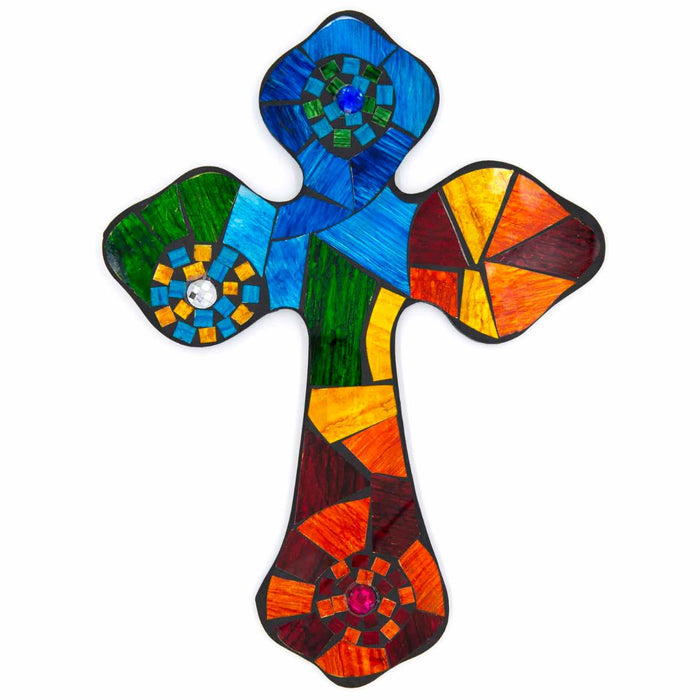 Jewelled Mosaic Cross, Large Size, Fairtrade Handmade Cross From Indonesia 38cm / 15 Inches High