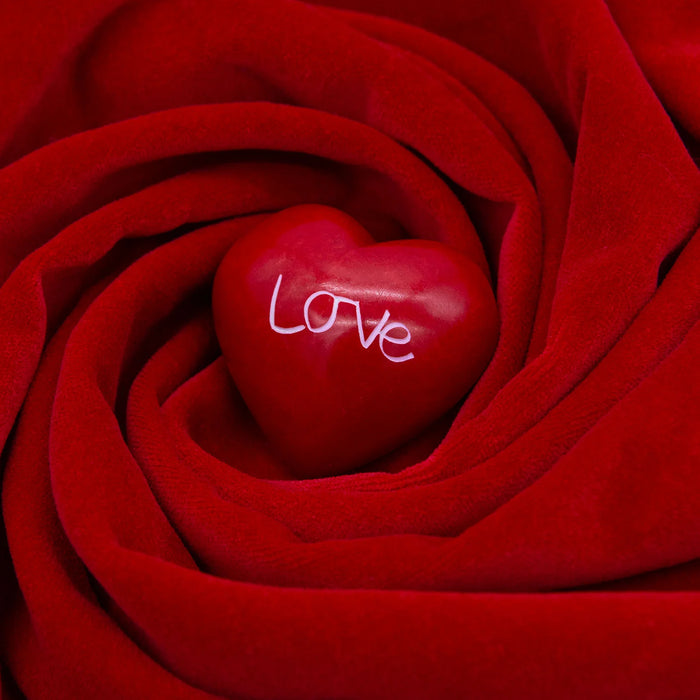 Red Love Heart, Hand carved Soapstone Engraved with Love  4.5cm / 1.75 Inches High