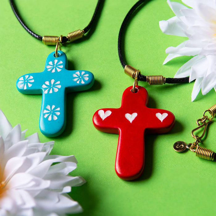 Soapstone Cross Pendant Necklace, Available in 2 Colours - Handmade In Keyna