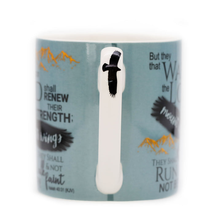 But those who wait for the Lord shall renew their strength, Gift Boxed Bone China Mug With Bible Verse Isaiah 40:31 Size 9cm / 3.5 Inches High