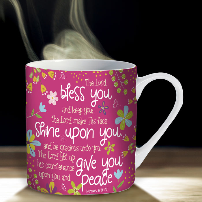 The Lord Bless You & Keep You, Gift Boxed Pink Bone China Mug With Bible Verse Numbers 6: 24-26 Size 9cm / 3.5 Inches High
