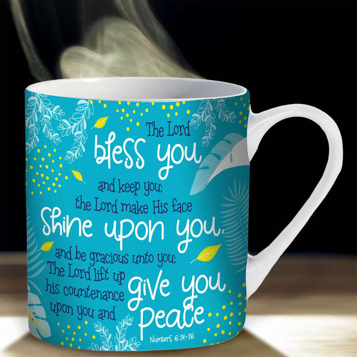 The Lord Bless You & Keep You, Gift Boxed Blue Bone China Mug With Bible Verse Numbers 6: 24-26 Size 9cm / 3.5 Inches High