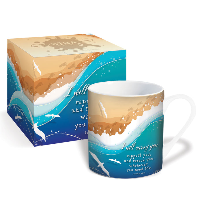 Footprints - Gift Boxed Bone China Mug With Bible Verse - Size 9cm / 3.5 Inches High