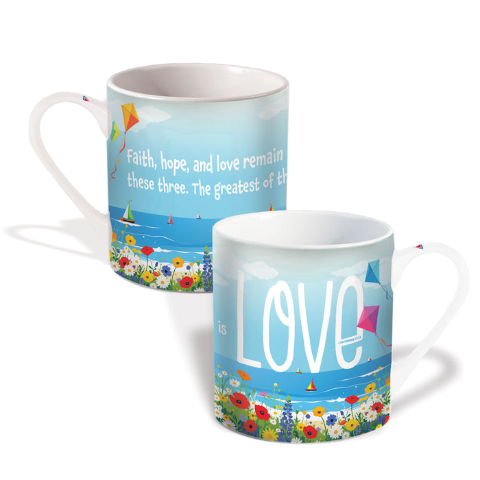 Faith, Hope and Love - Gift Boxed Bone China Mug With Bible Verse - Size 9cm / 3.5 Inches High