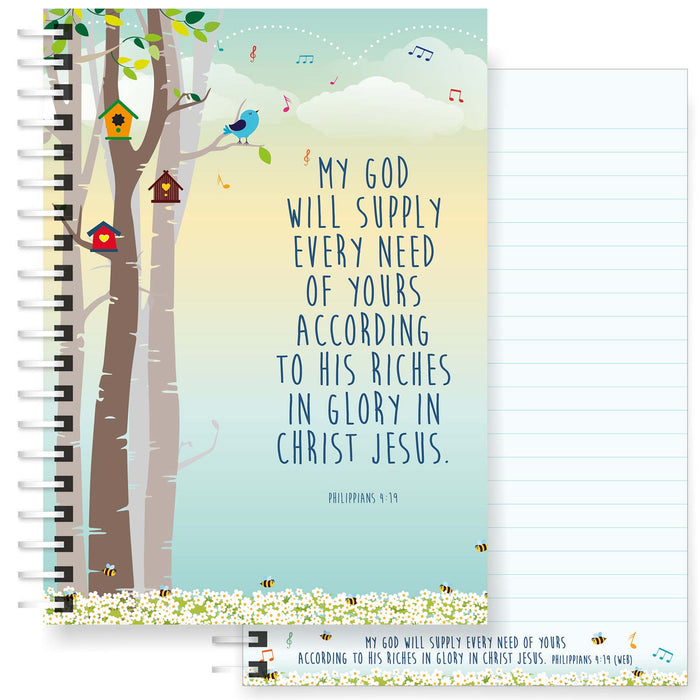 My God will Supply Every Need, Christian Notebook 160 Lined Pages, Bible Verse Philippians 4:19 - A5 Size