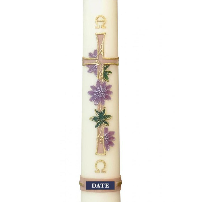 2 1/4 Inch Diameter Paschal Candle, 36 Inches High - With Attached Wax Relief - Available In 8 Designs