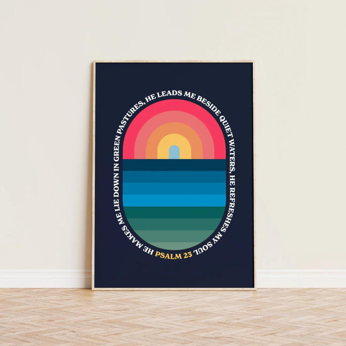 He Refreshes My Soul - Navy Blue Unframed Poster Print Available In Two Sizes - A4 and A3