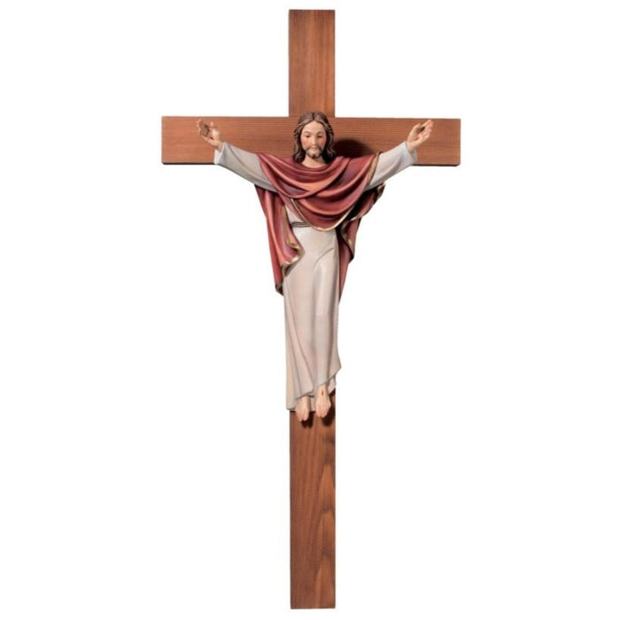 Wood Carved Risen Christ, Christus Rex Plain Hand Painted With Cross, Available In Various Sizes