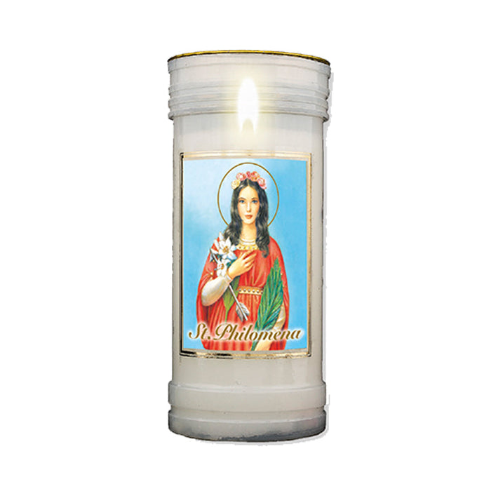 St Philomena Prayer Candle, Burning Time Approximately 72 Hours, Case of 24 Candles
