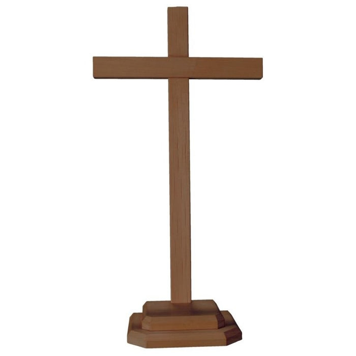Standing Wooden Cross on a 2 Tier Pedestal, Handmade From Lime Wood With Dark Stained Finish, Available In 10 Sizes