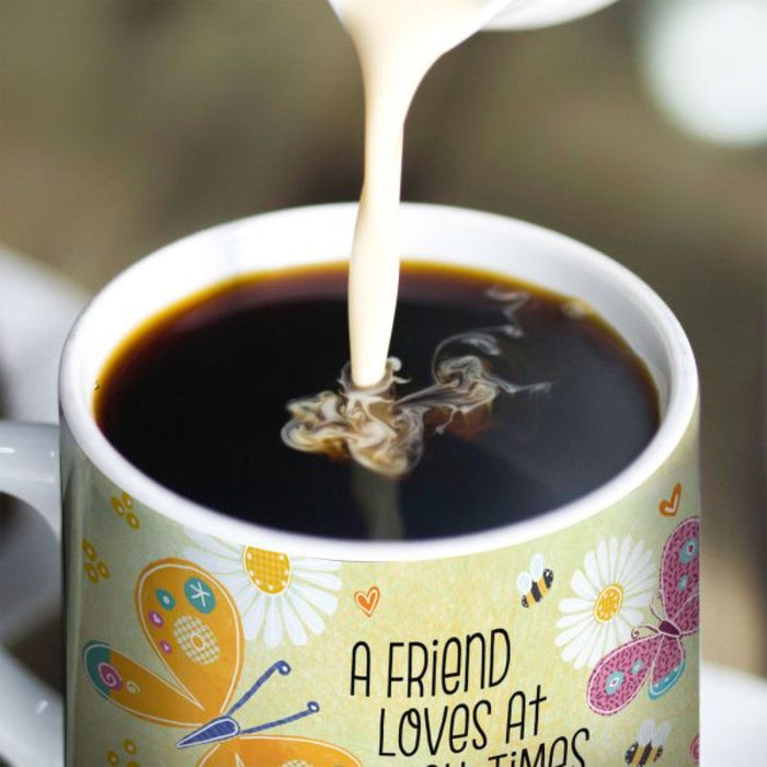 A Friend Loves At All Times Butterfly Design, Gift Boxed Bone China Mug Boat Design With Bible Verse Proverbs 17:17 Size 9cm / 3.5 Inches High