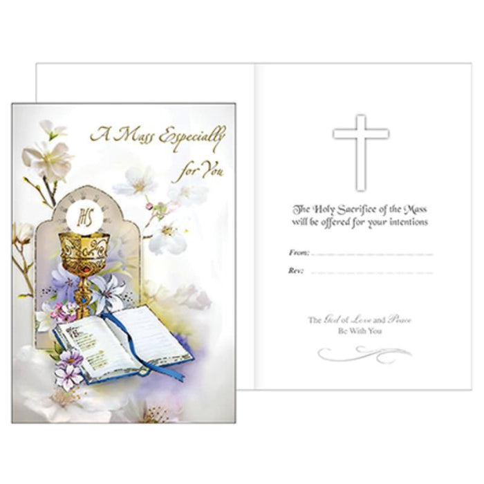 A Mass Especially For You Greetings Card, Chalice and Open Bible Design