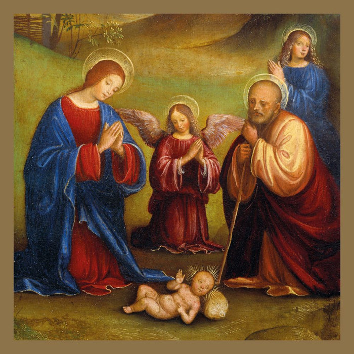 Adoration of the Child, by Francesco Francia - Christmas Masterpieces - Pack of 8 Square Christmas Cards