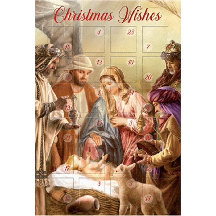 Advent Calendar Christmas Card With Easel Stand, Traditional Nativity Crib Scene
