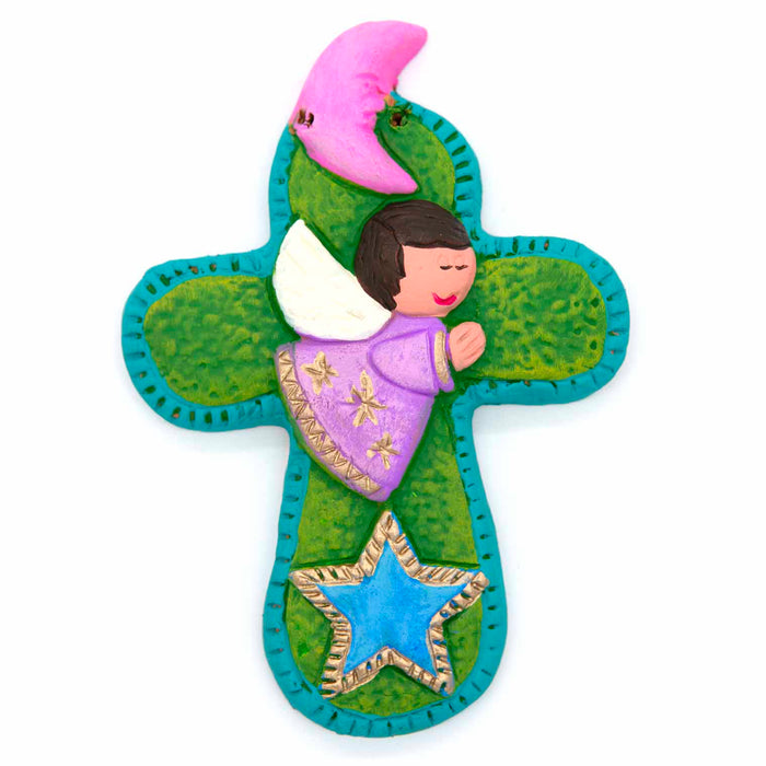 Angel Cross -  Handmade Fairtrade Ceramic Cross - Made by Mexican Artisans, Size 15cm High