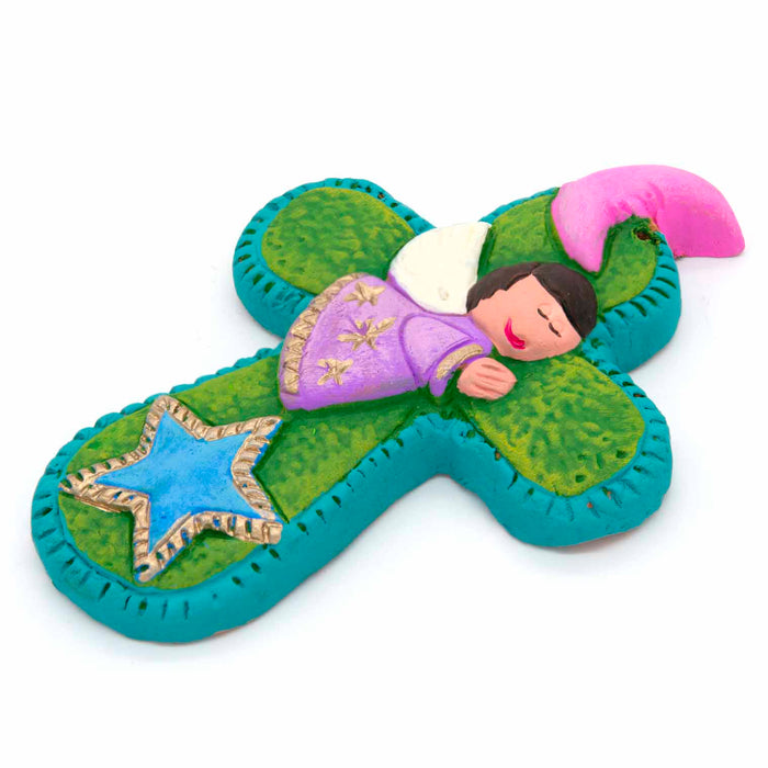 Angel Cross -  Handmade Fairtrade Ceramic Cross - Made by Mexican Artisans, Size 15cm High