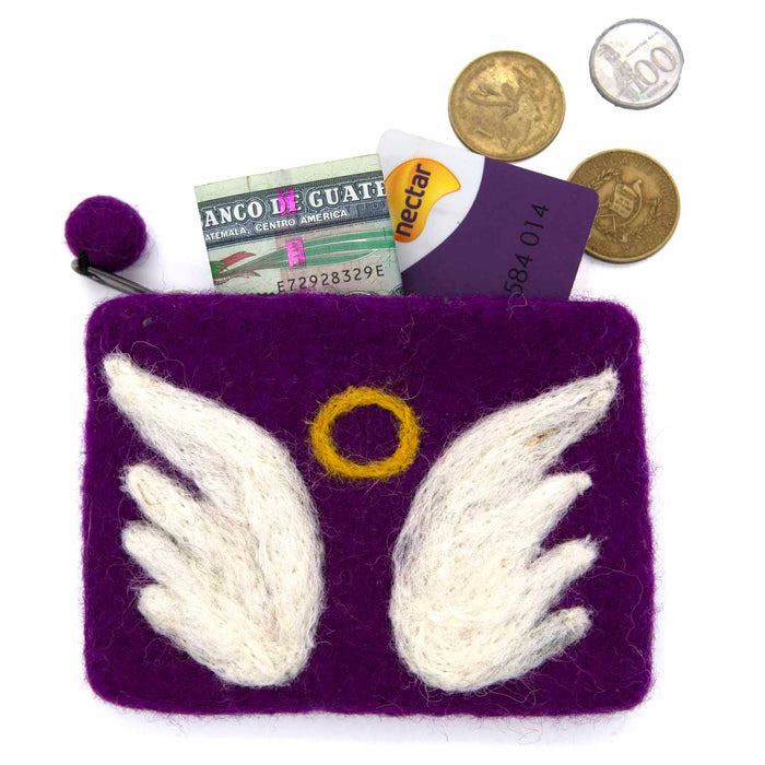 Angel Wings Felt Purse, Handmade In Nepal - Size 12cm Wide