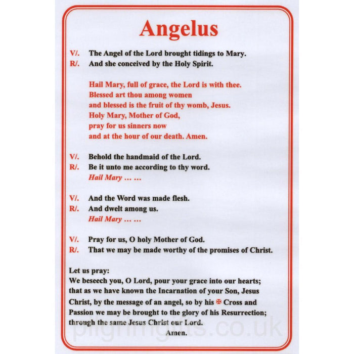Angelus/Regina Coeli, A5 Size Laminated Card Printed Both Sides