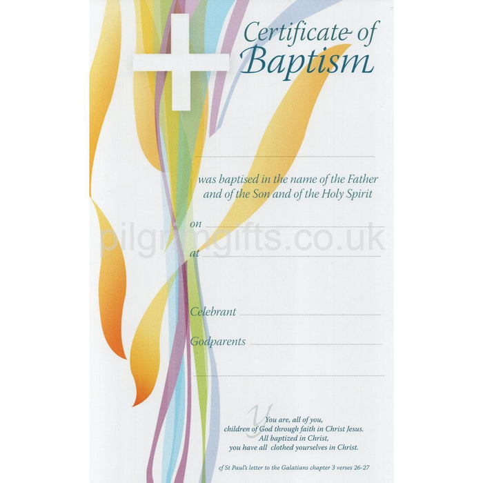 Baptism Certificate - Cross & Flame Design Available In 2 Pack Sizes
