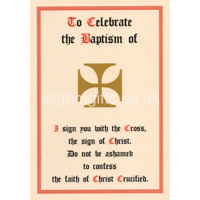 Baptism Certificate Folded Card A5 Size, Gold Cross Design on Parch Marque Card With Red and Gold Colouring