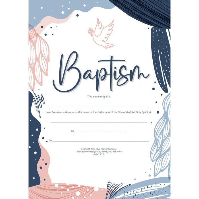 Baptism Certificate With Bible Verse - Dove Design for an Adult, Pack Of 10 A5 Size