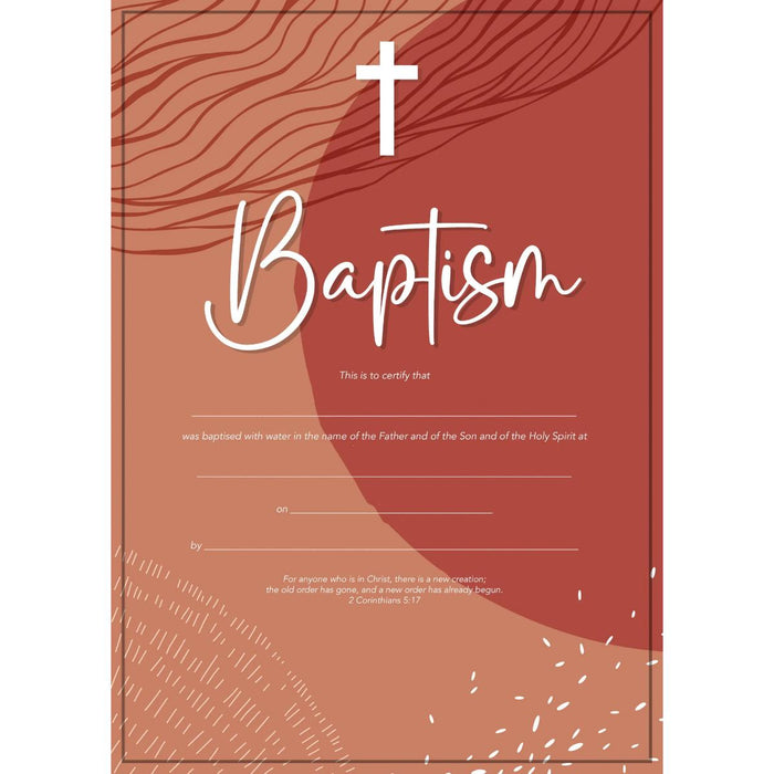 Baptism Certificate With Bible Verse - Plain Cross Design for an Adult, Pack Of 10 A5 Size