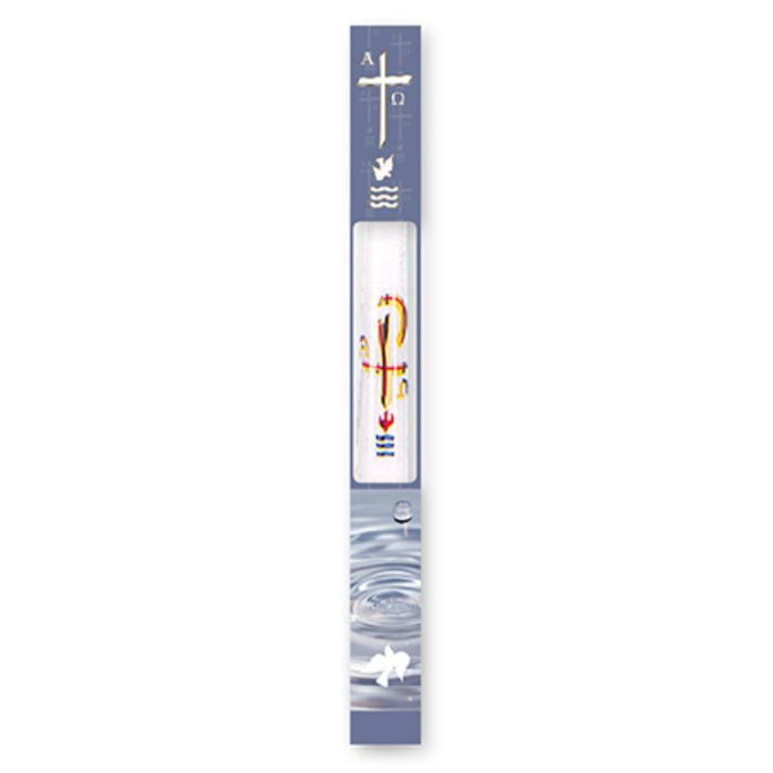 Baptismal Candle 10 Inches High, Boxed with a Gold and Red Coloured Baptism Transfer