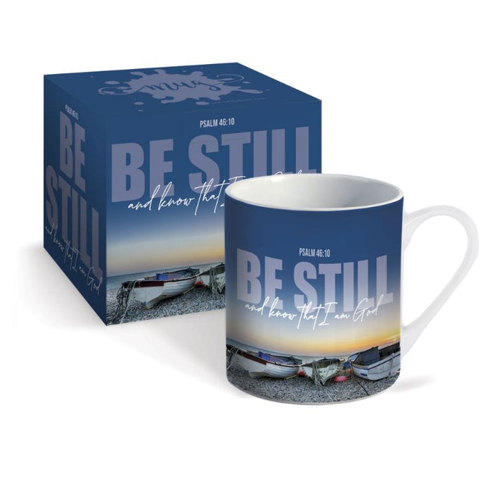 Be Still & Know That I Am God, Gift Boxed Bone China Mug Boat Design With Bible Verse Psalm 46:10 Size 9cm / 3.5 Inches High