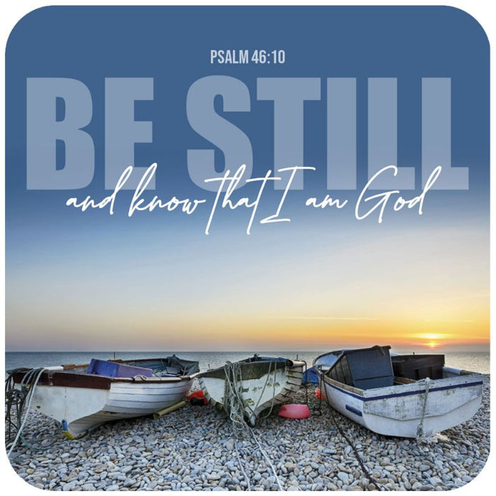 Be Still & Know That I Am God, Coaster Boat Design With Bible Verse Psalm 46:10 Size 9.5cm / 3.75 Inches Square