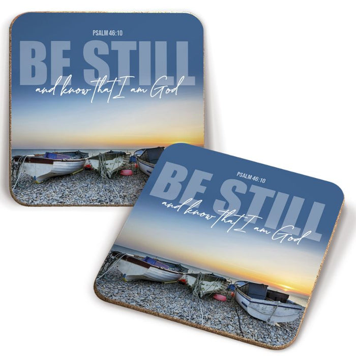 Be Still & Know That I Am God, Coaster Boat Design With Bible Verse Psalm 46:10 Size 9.5cm / 3.75 Inches Square
