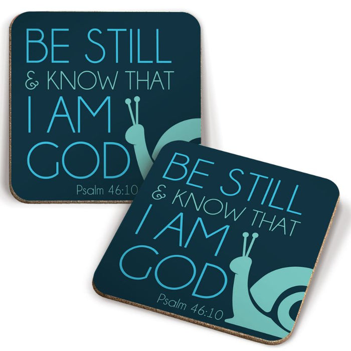 Be Still & Know That I Am God, Coaster Snail Design With Bible Verse Psalm 46:10 Size 9.5cm Square - MULTI BUY Offers Available