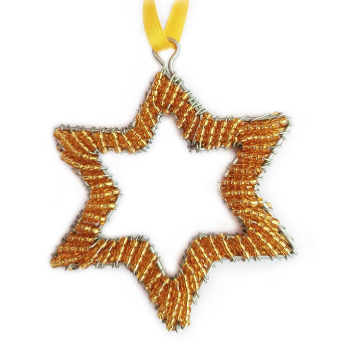 Beaded Gold Star, Handmade Christmas Decoration From South Africa 8cm / 3 Inches Wide