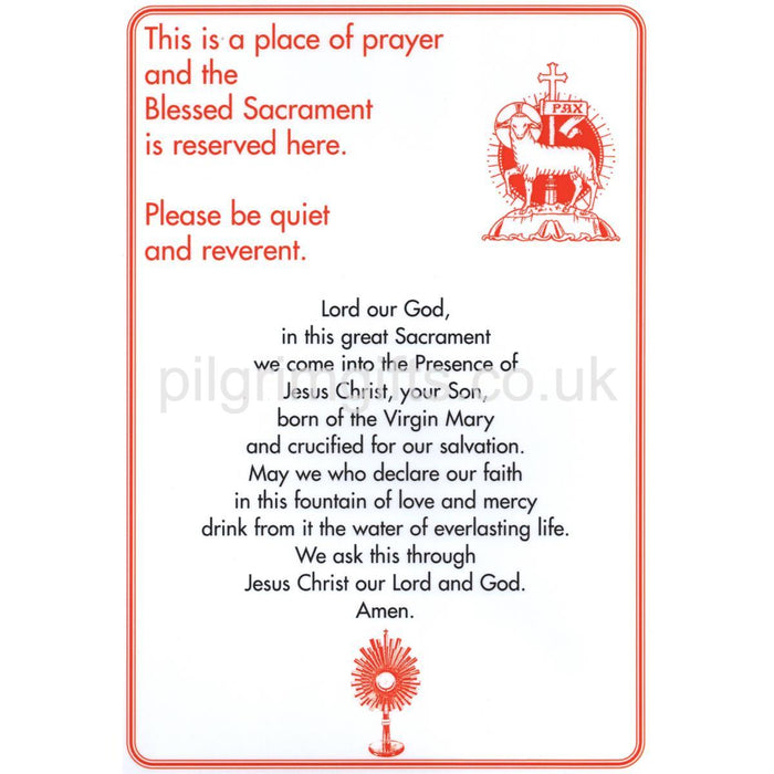 Blessed Sacrament Reserved Here, A4 Size Laminated Altar Card