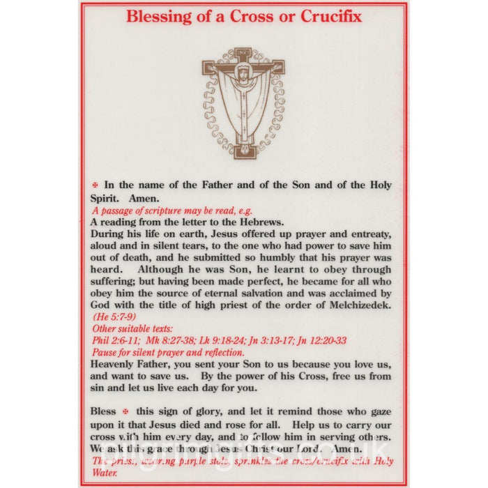 Blessing of a Cross or Crucifix, A5 Size Laminated Altar Card