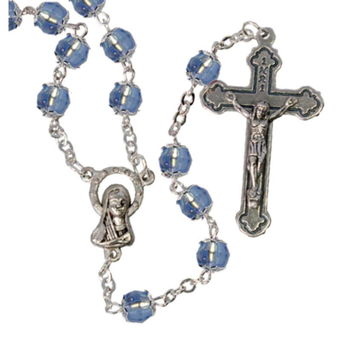 Blue Glass Rosary 5mm Capped Beads