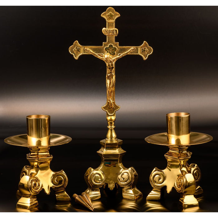 Standing Brass Crucifix With Baroque Design Base 33cm / 13 Inches High