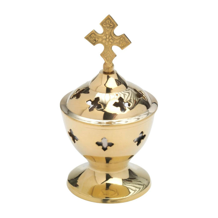 Brass Incense Burner With Cross Finial, 14cm / 5.5 Inches High