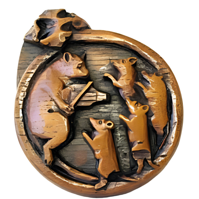 Cat with Mice Dancing Beverley Minster, Replica Church Woodcarving 13cm / 5 Inches Diameter