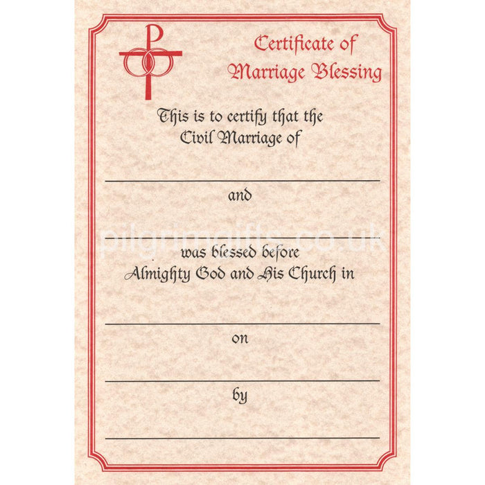 Certificate of Marriage Blessing, Pack of 5 Printed On Quality Cream Card In Red and Black, A4 Size