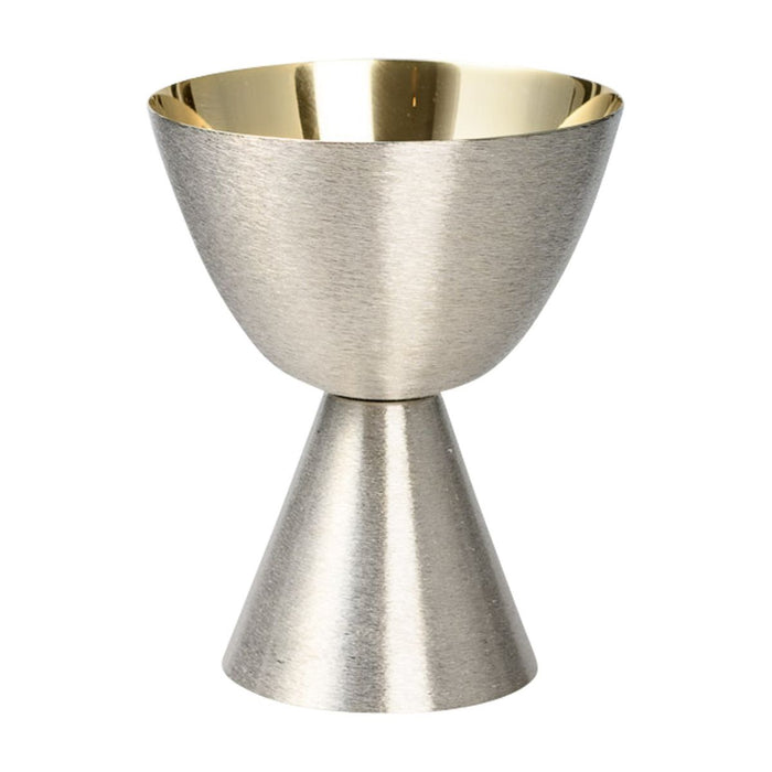 Chalice and Paten Brushed Nickel Silver Finish With Gold Plated Cup 15cm / 6 Inches High, Chalice holds 14fl oz