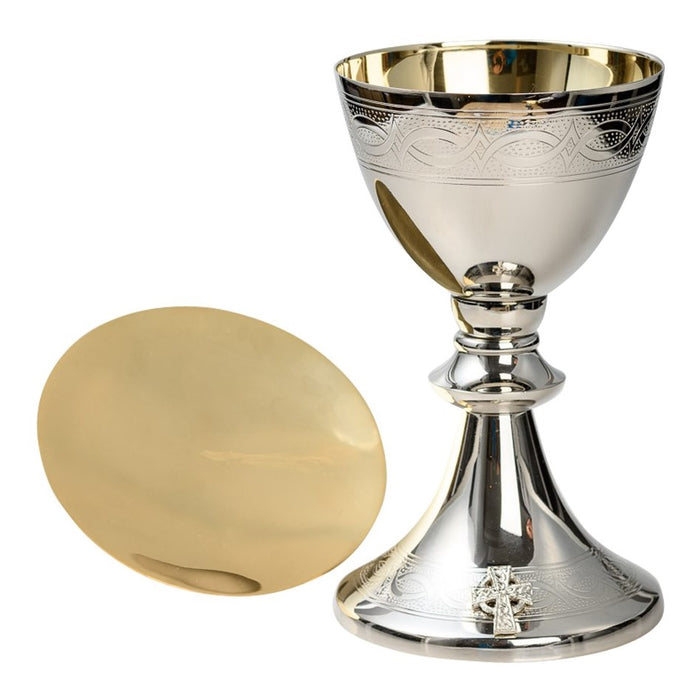Chalice and Paten Ichthys Design, Silver Nickel Plated 20cm high, Chalice Holds 16fl oz