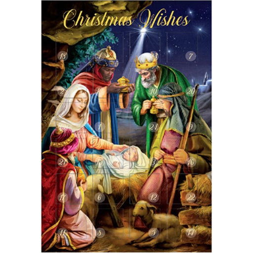 Religious Advent Calendar Christmas Card With Easel Stand, The 3 Kings & Holy Family Design