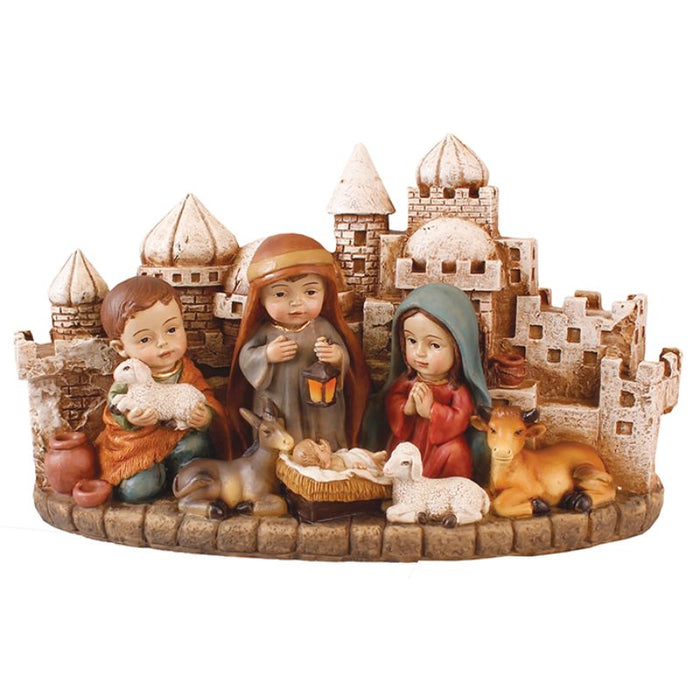 15% OFF Children's Nativity Scene, 23.5cm / 9 Inches Wide Handpainted Resin Cast Figurine