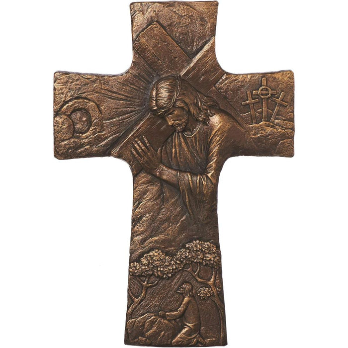 Christ Carrying His Cross, Resin Cast Bronzed Coloured Cross - Size 43cm / 17 Inches High, by Joseph's Studio