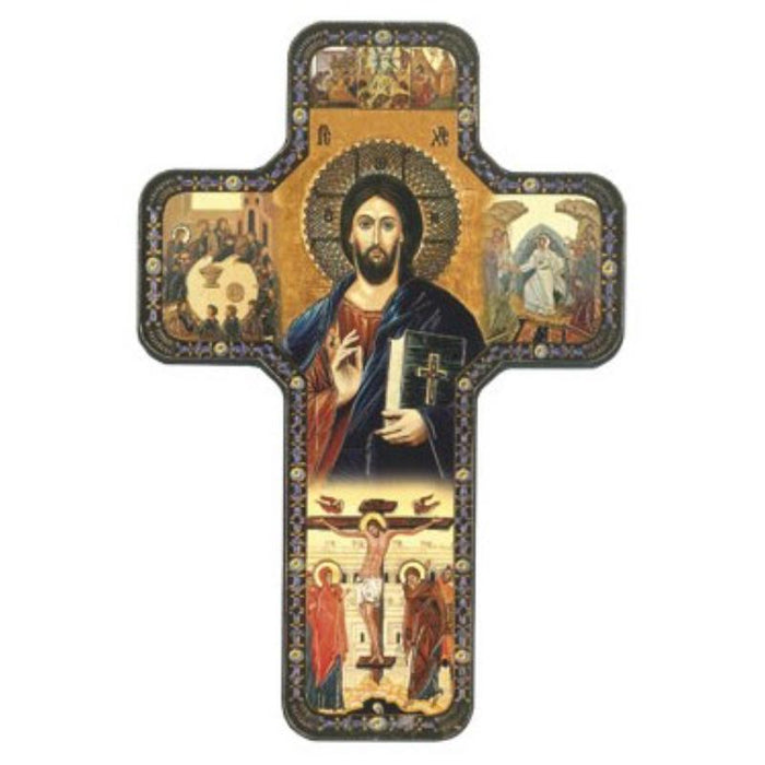 Christ The Teacher Icon Cross, Mounted Icon Print Size: 18cm / 7 Inches High