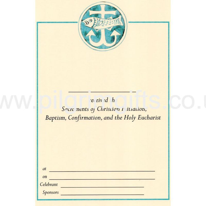 Christian Initiation Certificate, Anchor and Fish Design Pack of 5 A4 Size