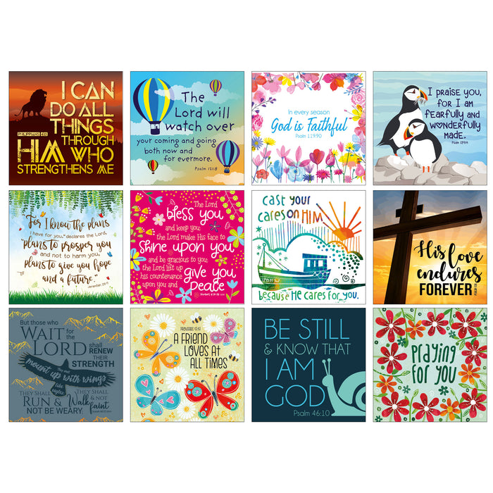 Christian Notelets, Pack of 12 Inspirational Greetings Cards - Individual Card Size 11cm Square
