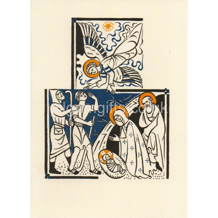 Christmas Greetings Card, Holy Family The Angel and Shepherds